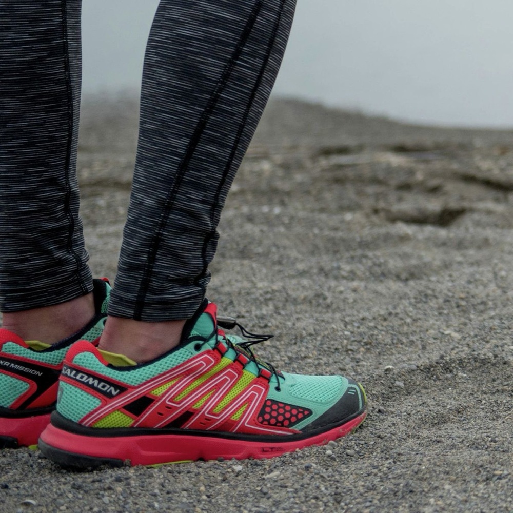 Salomon Vibrant Green and Red Trail Shoes